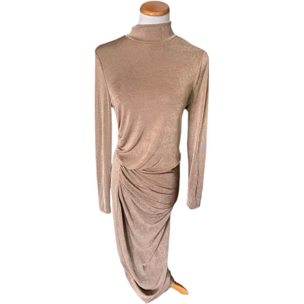 NWT Womens Shein Curve SheinBae Copper Mock Neck Body Hugging Ruched Dress - 0X